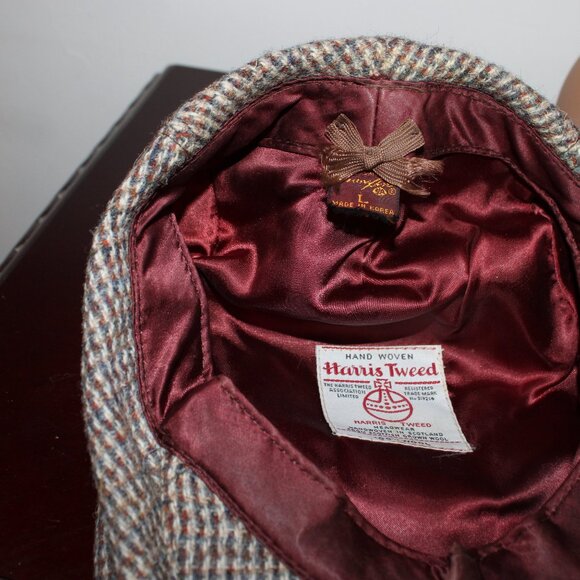 Vintage Harris Tweed Hand Woven 100% Wool Classic Houndstooth Plaid Newsboy Hat - Picture 7 of 7